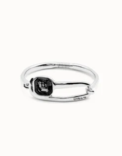 Bangle bracelet with a black crystal