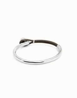 Bangle bracelet with brown leather