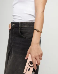 Bangle bracelet with brown leather