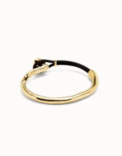 Bangle bracelet with leather and multicolor crystal
