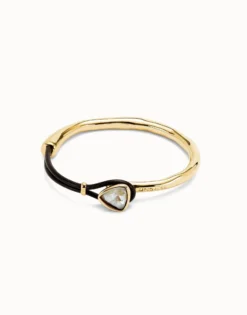 Bangle bracelet with leather and multicolor crystal