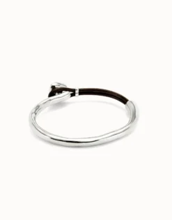 Bangle bracelet with leather and green crystal