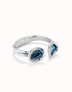 Bangle bracelet with two blue crystals