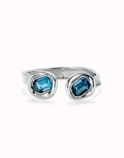 Bangle bracelet with two blue crystals