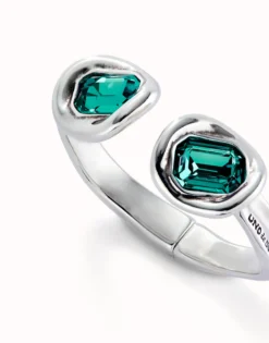 Bangle bracelet with two green crystals
