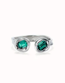 Bangle bracelet with two green crystals