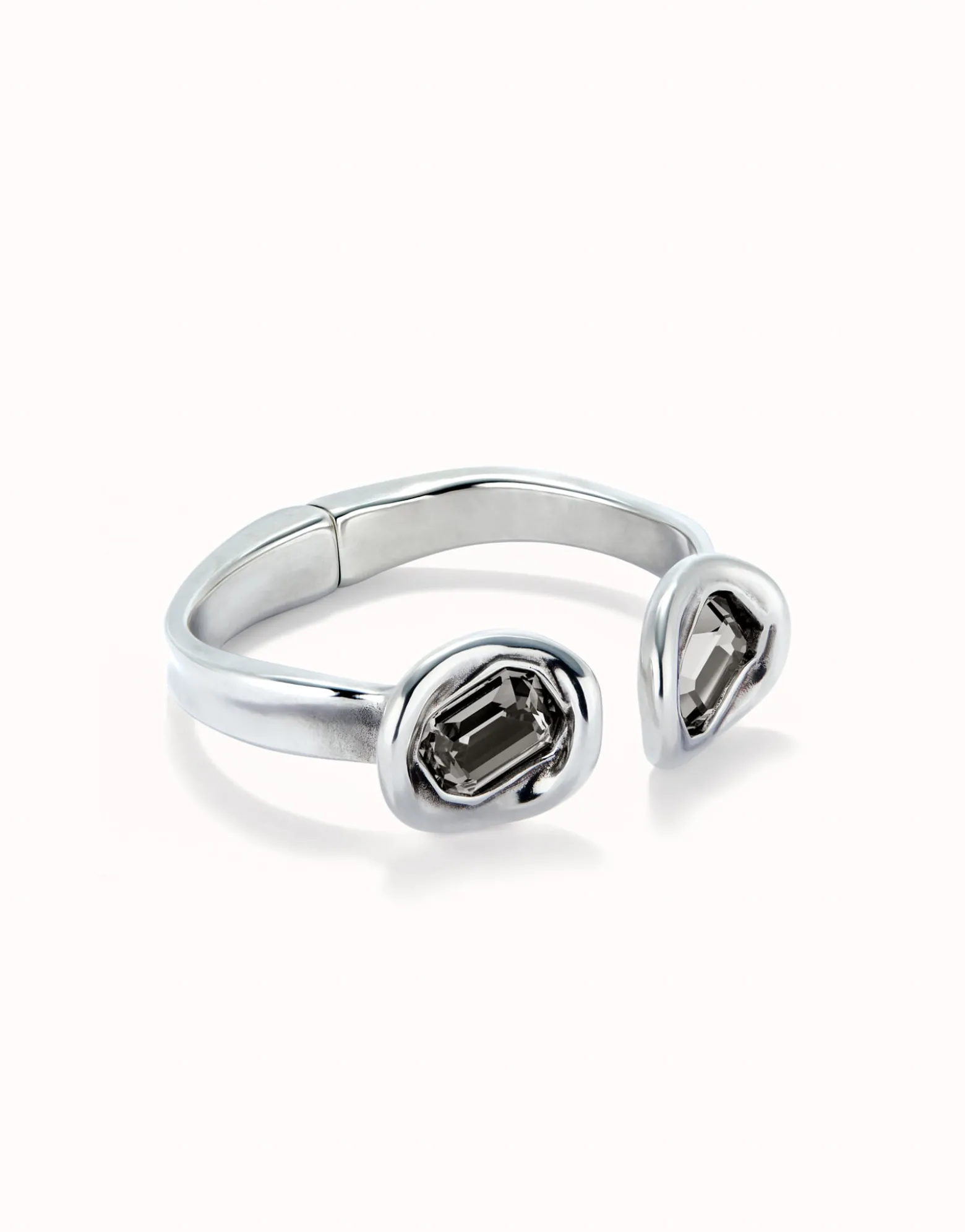 Bangle bracelet with two grey crystals