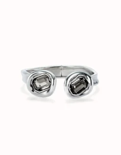 Bangle bracelet with two grey crystals