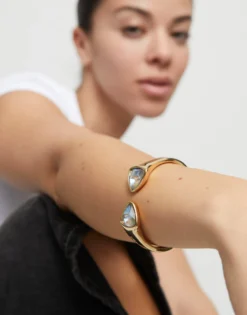 Bangle bracelet with two multicolored crystals