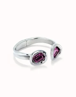 Bangle bracelet with two pink crystals