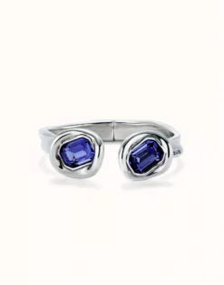 Bangle bracelet with two purple crystals