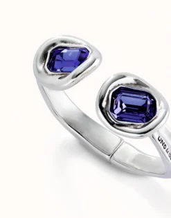 Bangle bracelet with two purple crystals