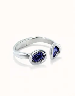 Bangle bracelet with two purple crystals