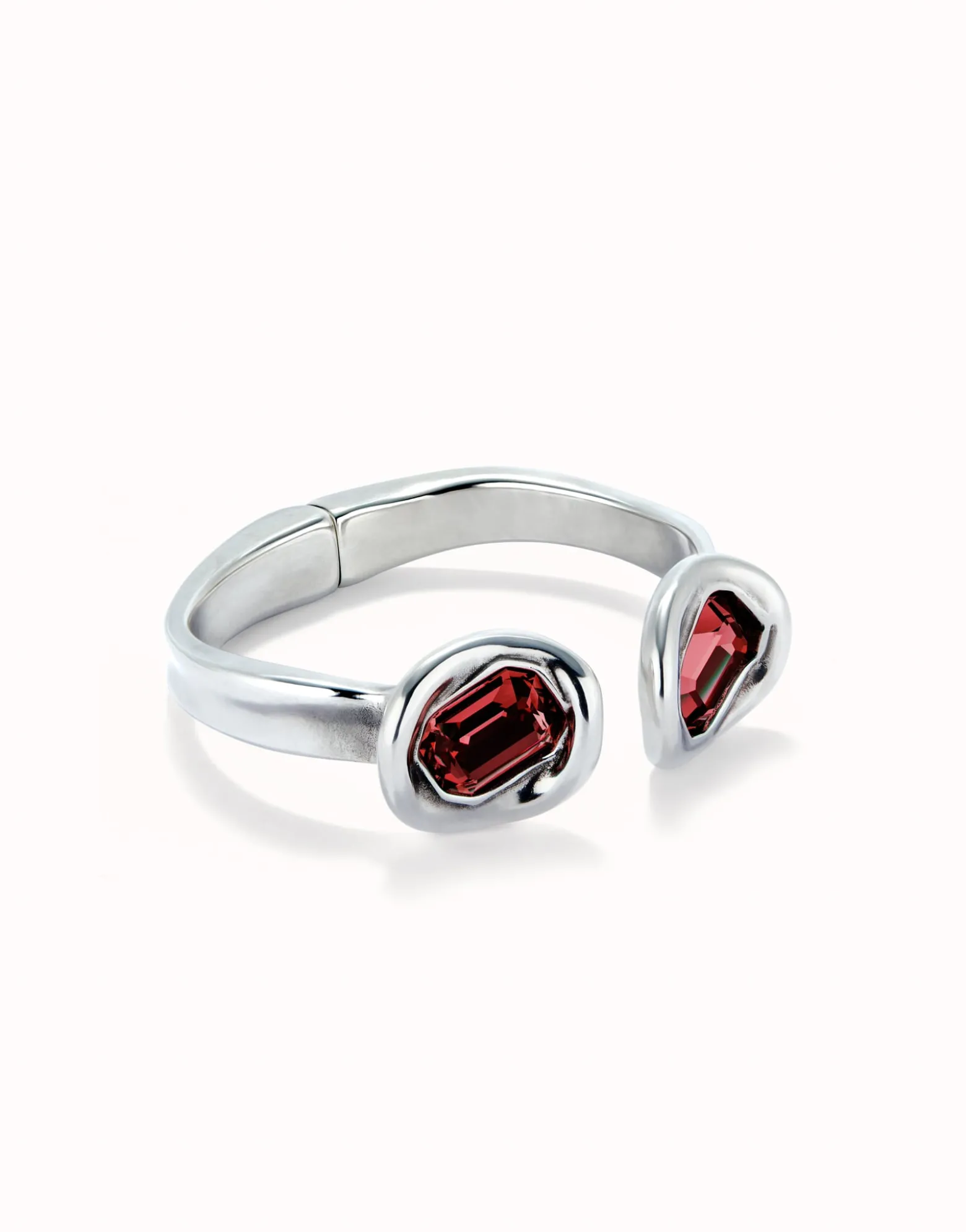 Bangle bracelet with two red crystals
