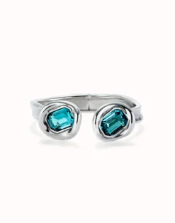Bangle bracelet with two sky-blue crystals