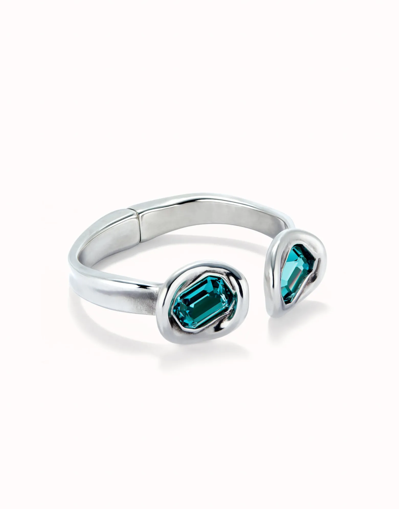 Bangle bracelet with two sky-blue crystals