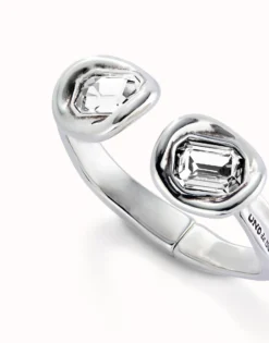 Bangle bracelet with two white crystals