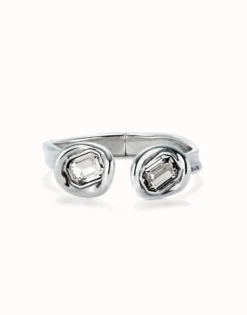 Bangle bracelet with two white crystals