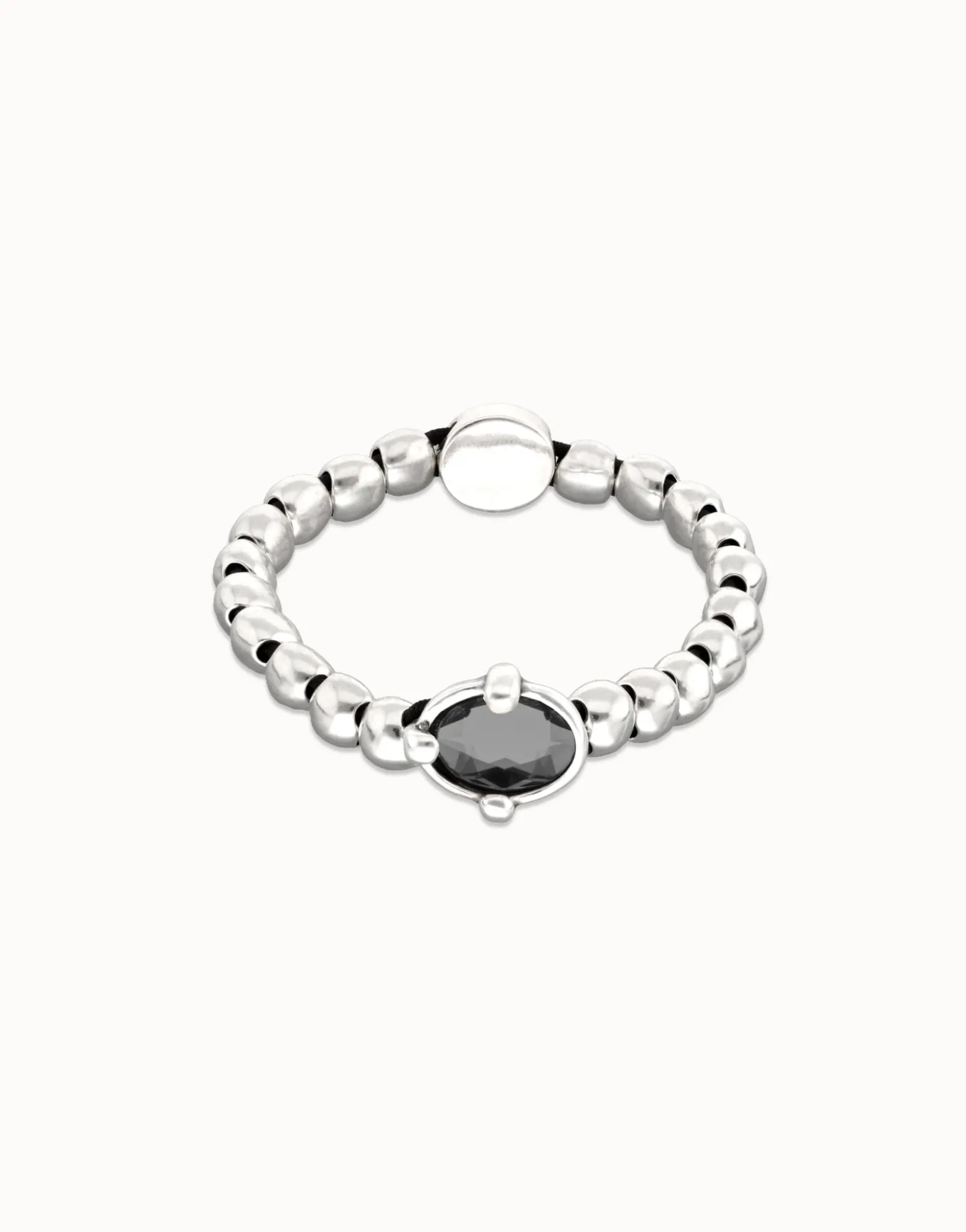 Beaded bracelet with oval faceted black crystal