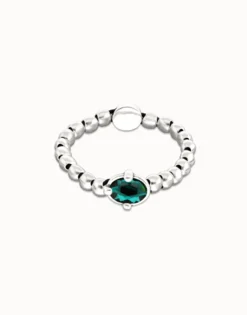 Beaded bracelet with oval faceted green crystal