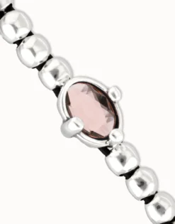 Beaded bracelet with pink oval faceted crystal