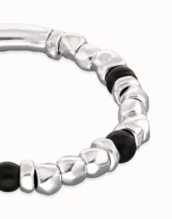 Beaded bracelet with silver and black Murano glass beads