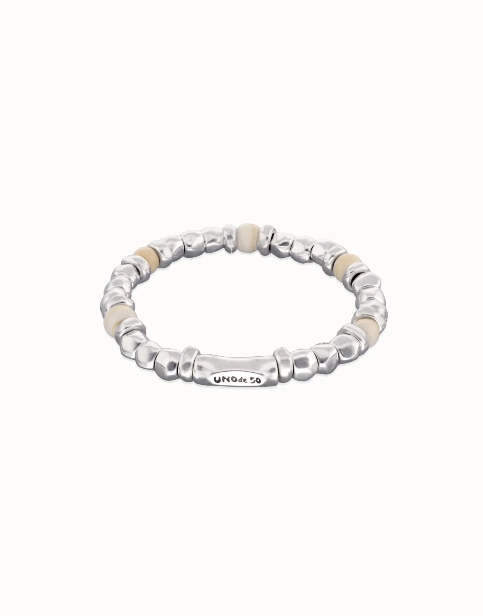 Beaded bracelet with silver and ivory beads