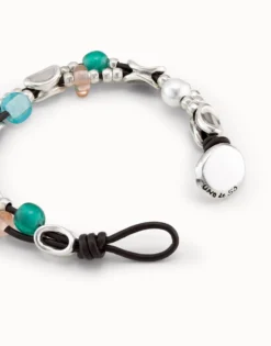 Beaded leather bracelet with crystals