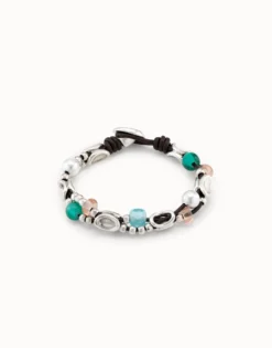 Beaded leather bracelet with crystals