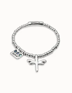 Beaded stretch bracelet with a dragonfly charm