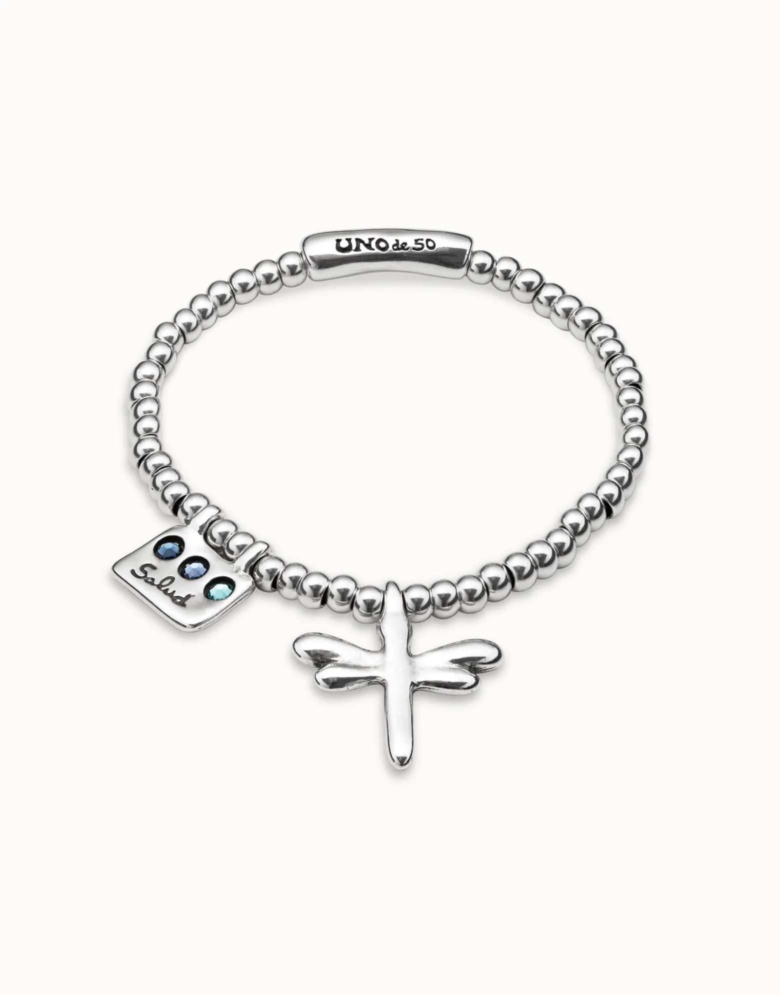 Beaded stretch bracelet with a dragonfly charm
