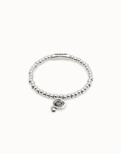 Beaded stretch bracelet with heart and black crystal