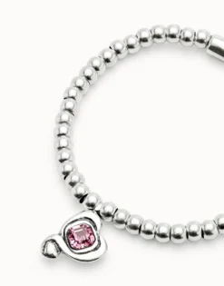 Beaded stretch bracelet with heart and pink crystal