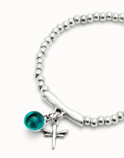 Beaded stretch bracelet with a murano glass and a dragonly