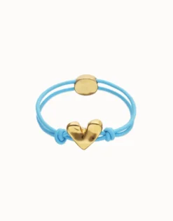 Blue elastic thread bracelet with heart