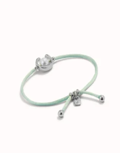 Blue green cord bracelet with a pearl