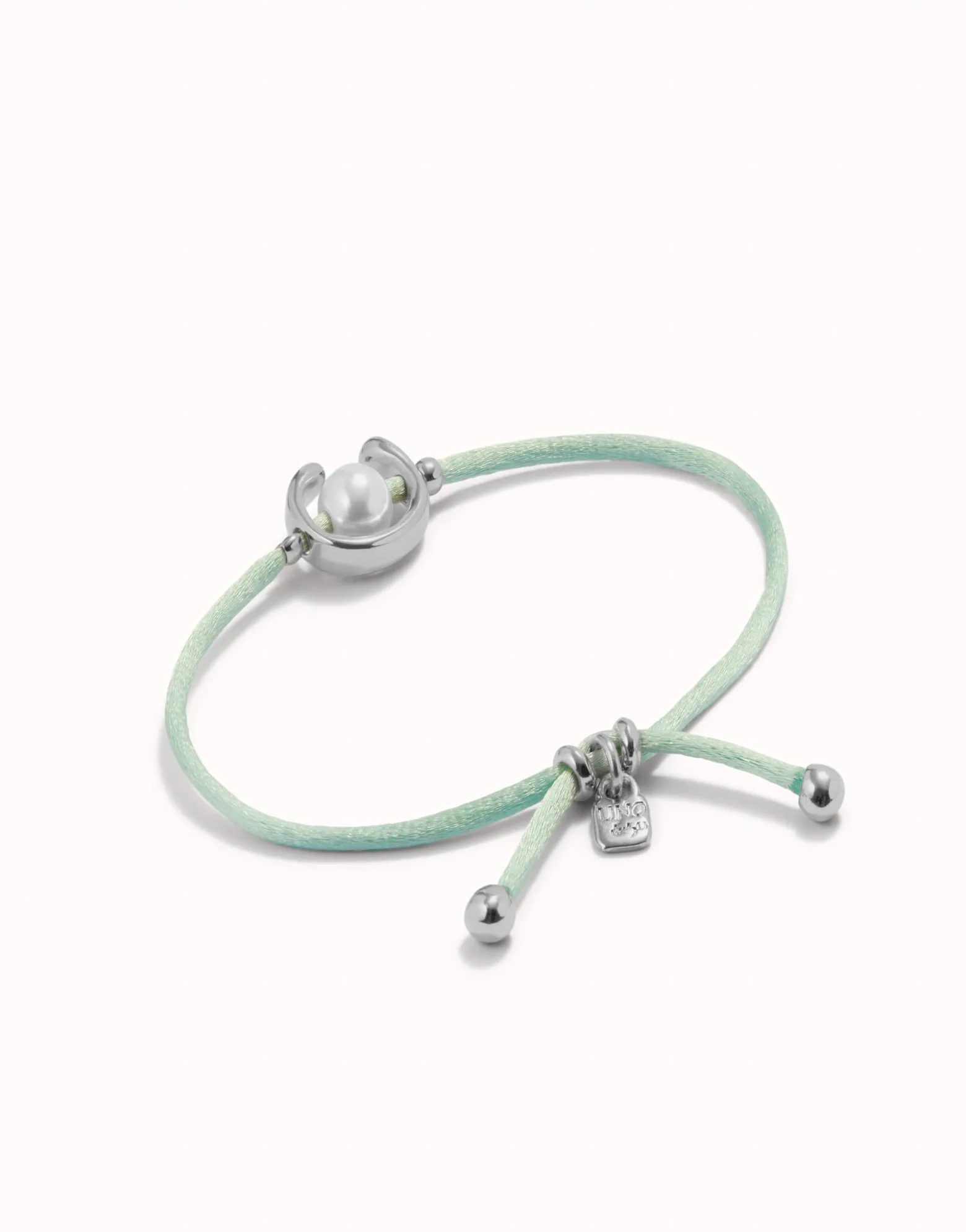 Blue green cord bracelet with a pearl