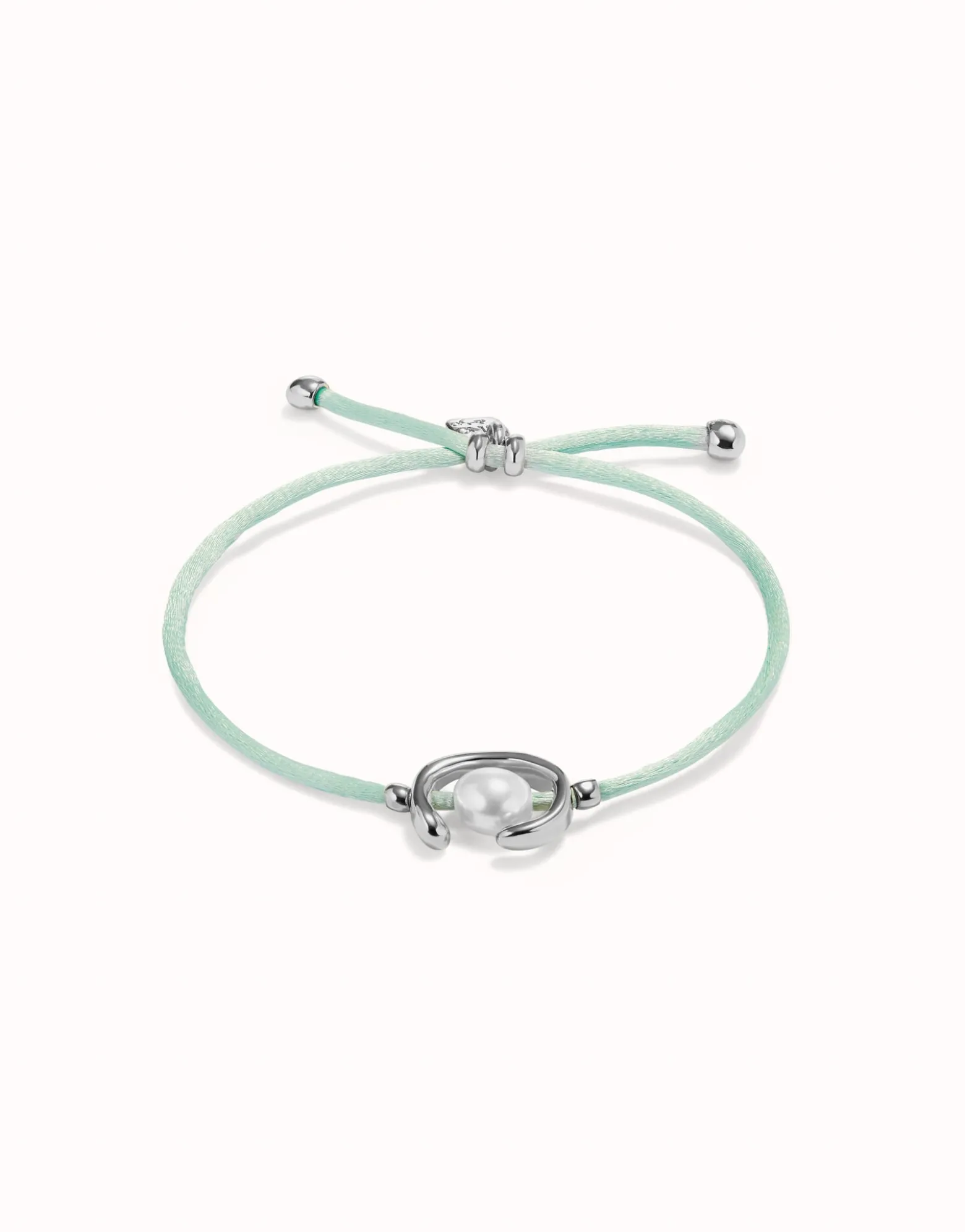 Blue green cord bracelet with a pearl