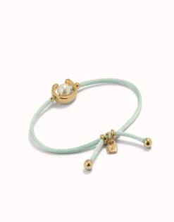 Blue green cord bracelet with a pearl