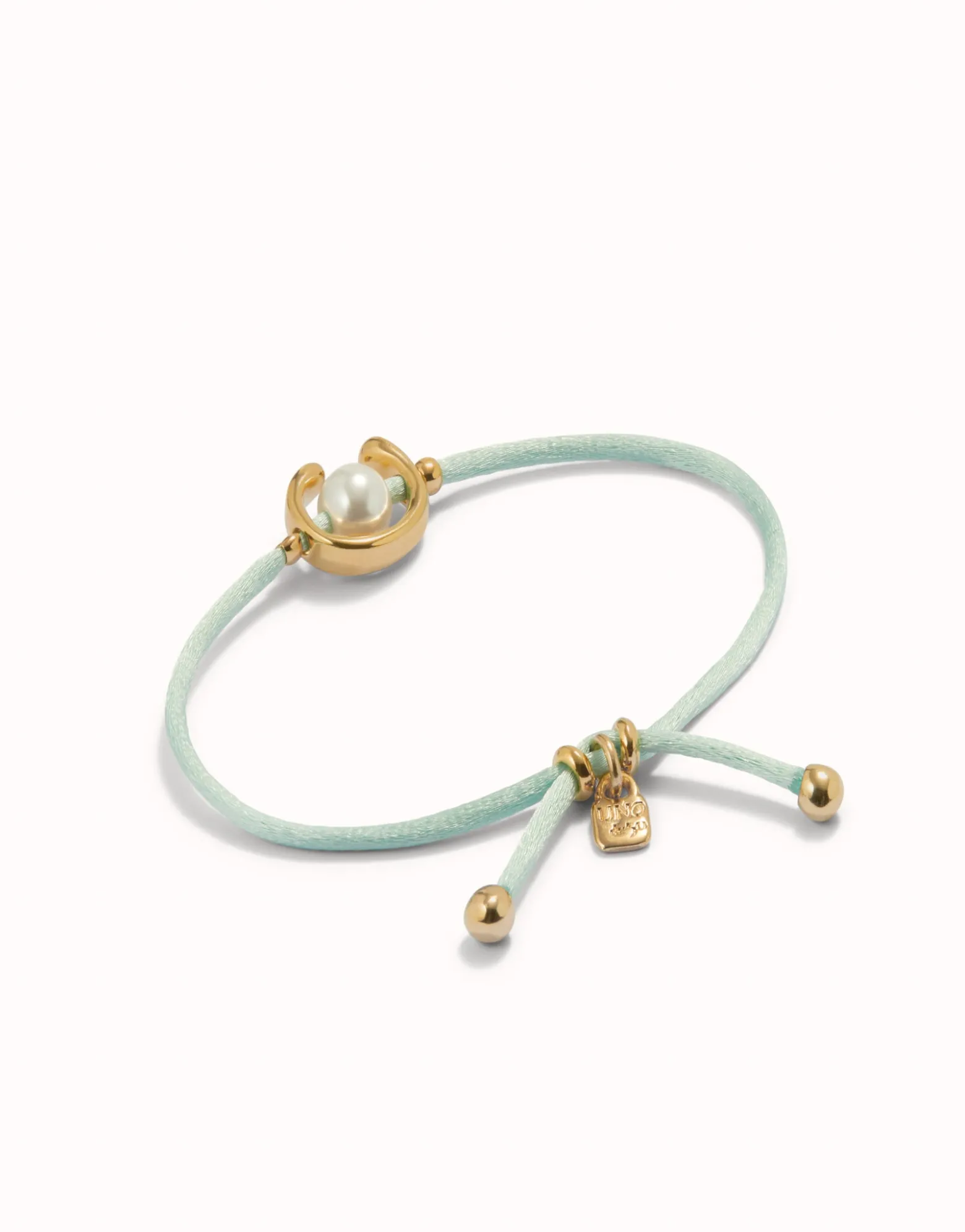 Blue green cord bracelet with a pearl