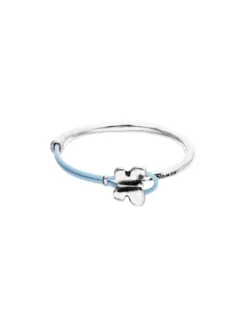 Blue leather bracelet with butterfly ornament