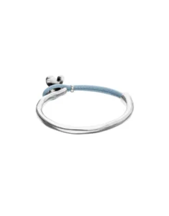 Blue leather bracelet with butterfly ornament