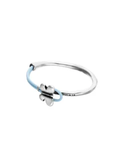 Blue leather bracelet with butterfly ornament