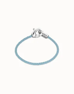 Blue leather bracelet with interlocking carabiner
