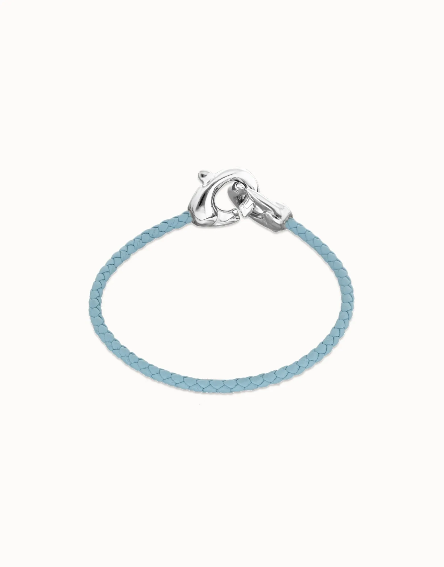 Blue leather bracelet with interlocking carabiner