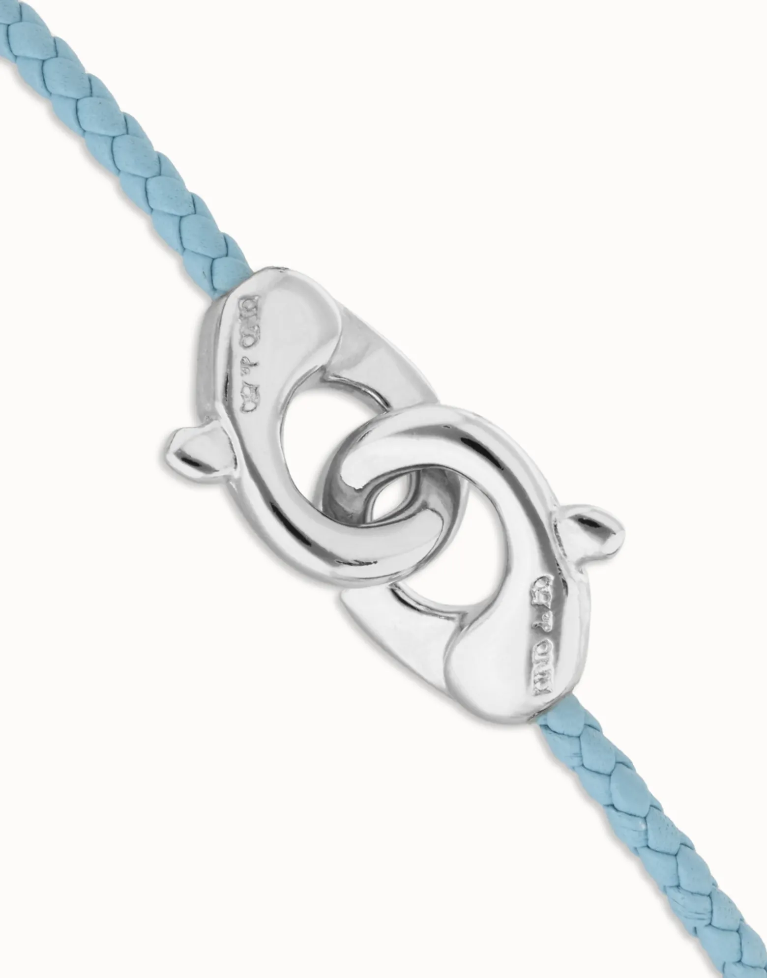Blue leather bracelet with interlocking carabiner