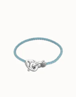 Blue leather bracelet with interlocking carabiner