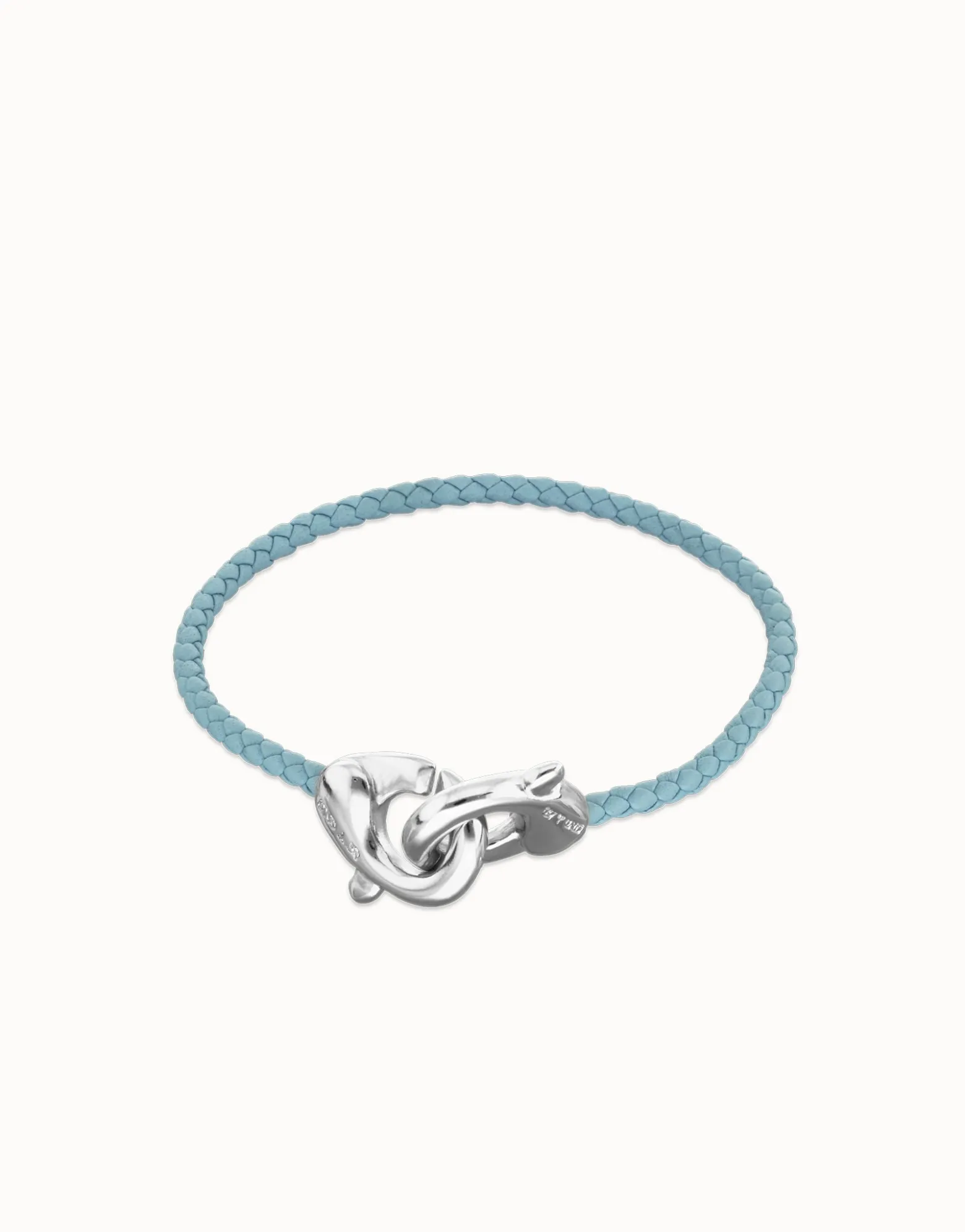 Blue leather bracelet with interlocking carabiner