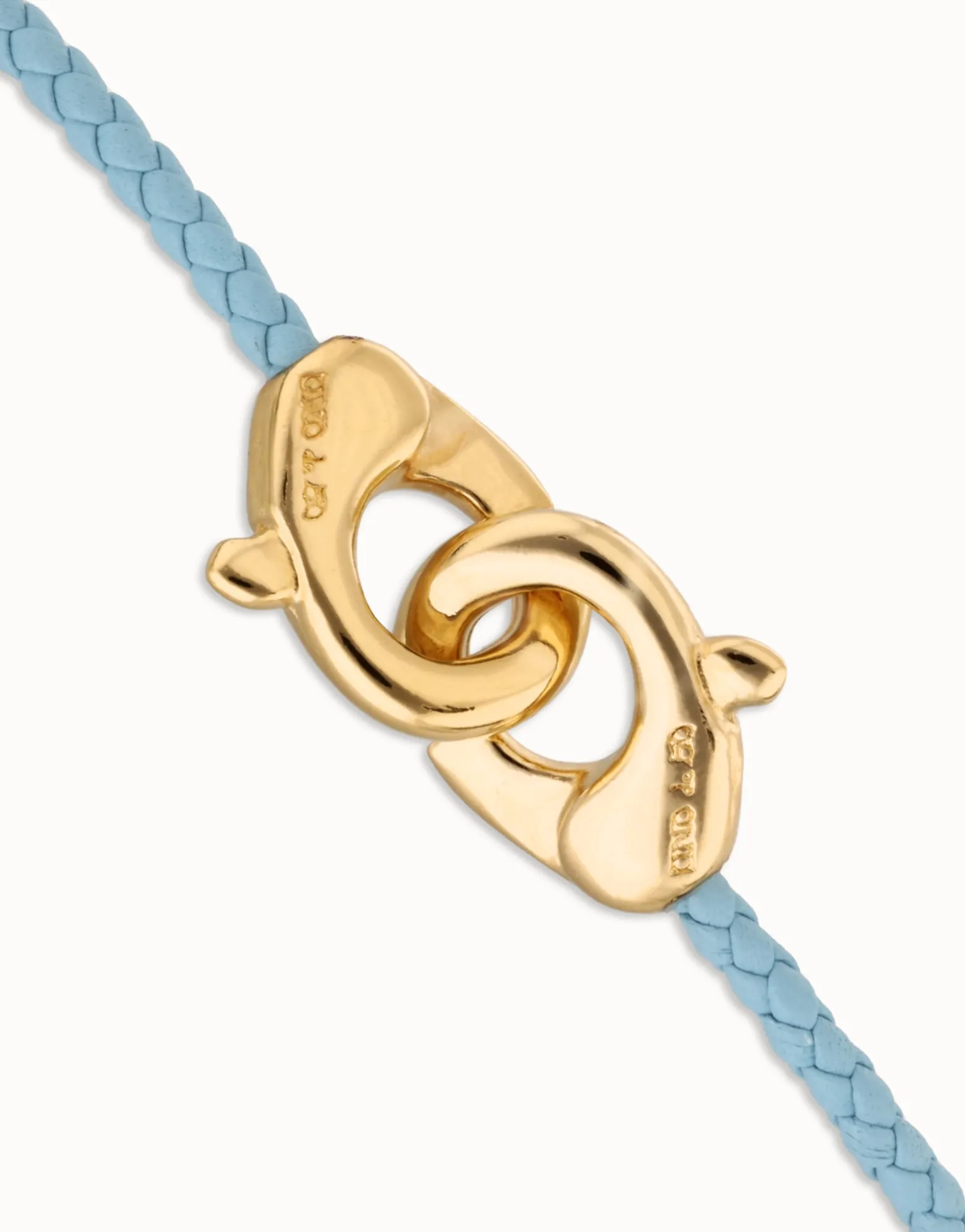 Blue leather bracelet with interlocking carabiner