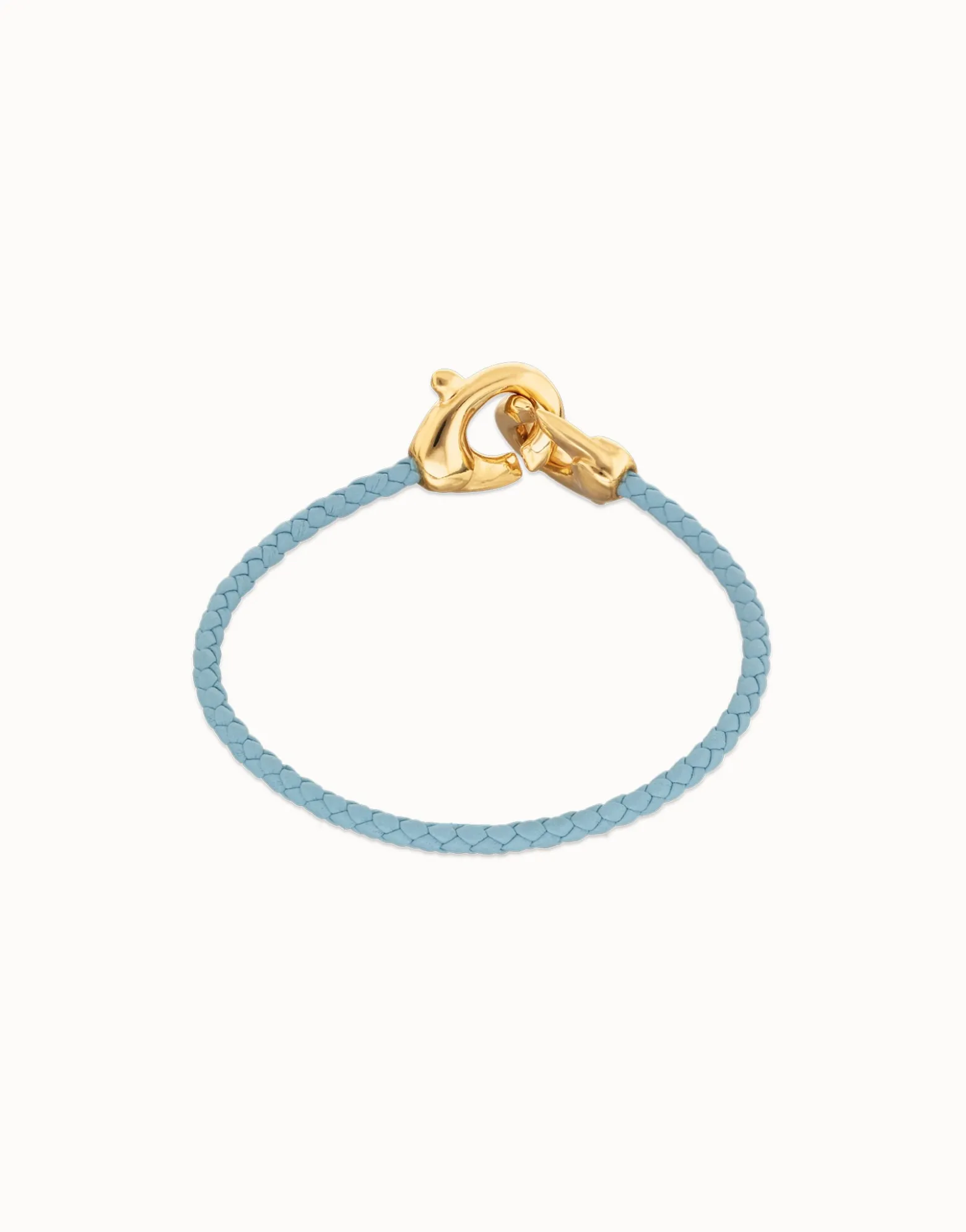 Blue leather bracelet with interlocking carabiner